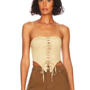 Superdown Beige Lace Up Bustier Top MEDIUM Strapless Steampunk Fairy Corset NEW